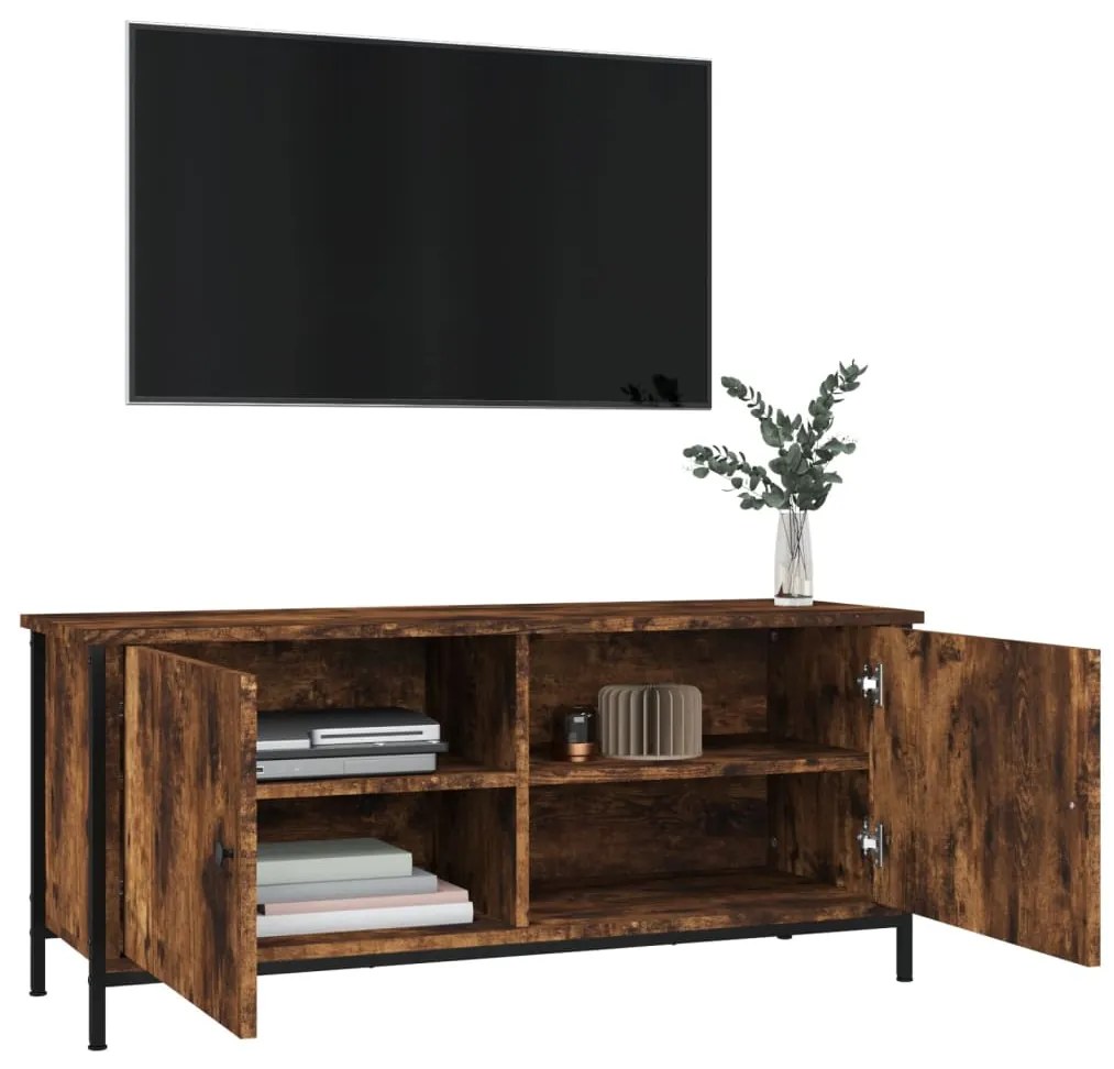 Mobile TV con Ante Rovere Fumo 102x35x45 cm Legno Multistrato