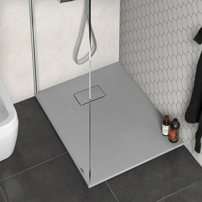 Piatto doccia 80x100 filo pavimento Agorà in resina grigio pietra