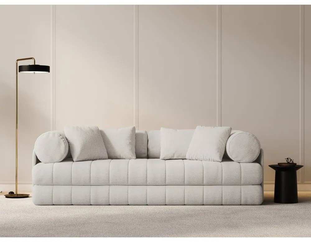 Divano beige allungabile con rivestimento in bouclé 206 cm Kemi – Cosmopolitan Design