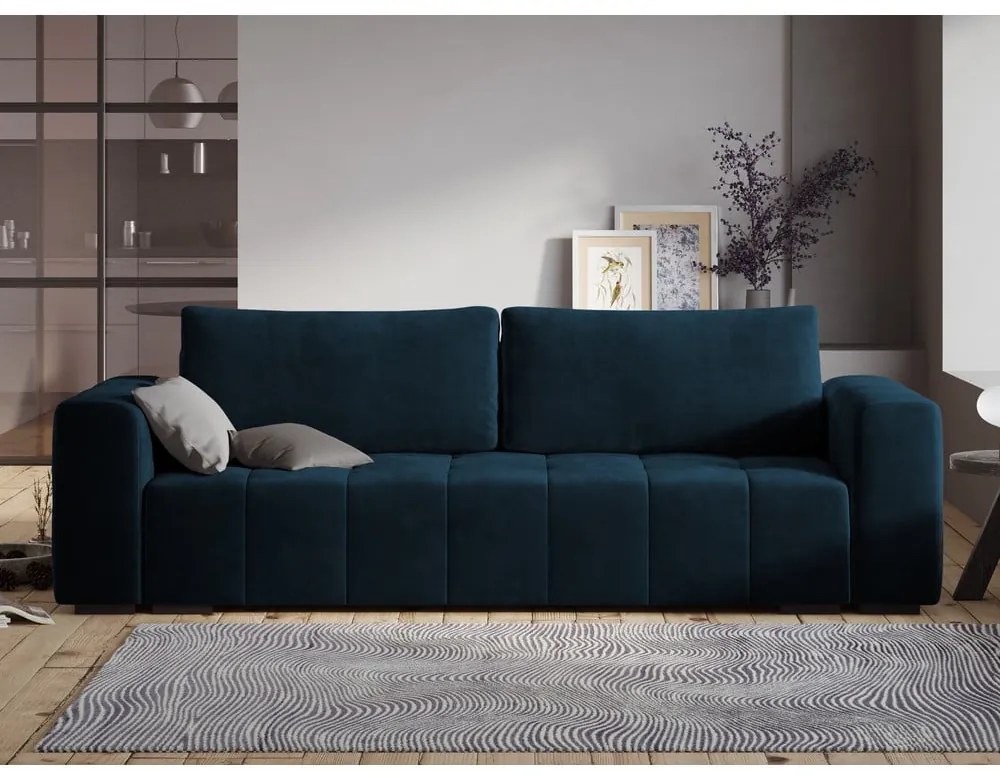 Divano letto in velluto blu scuro Luca - Milo Casa
