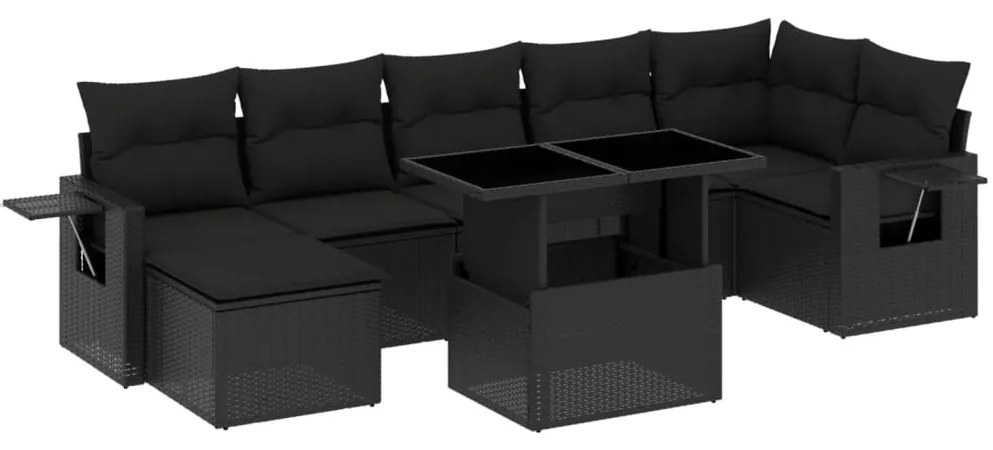 Set divani da giardino con cuscini 8 pz nero in polyrattan