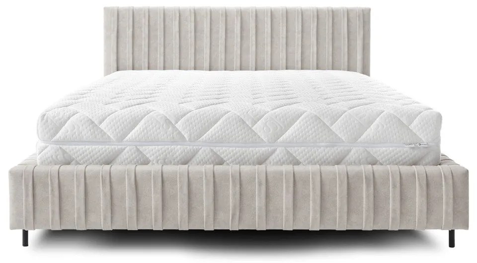 Letto matrimoniale imbottito beige con contenitore e rete inclusi 160x200 cm Plissa – ELTAP