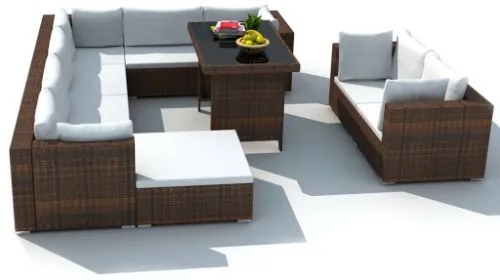 Set Divani da Giardino 10 pz con Cuscini in Polyrattan Marrone