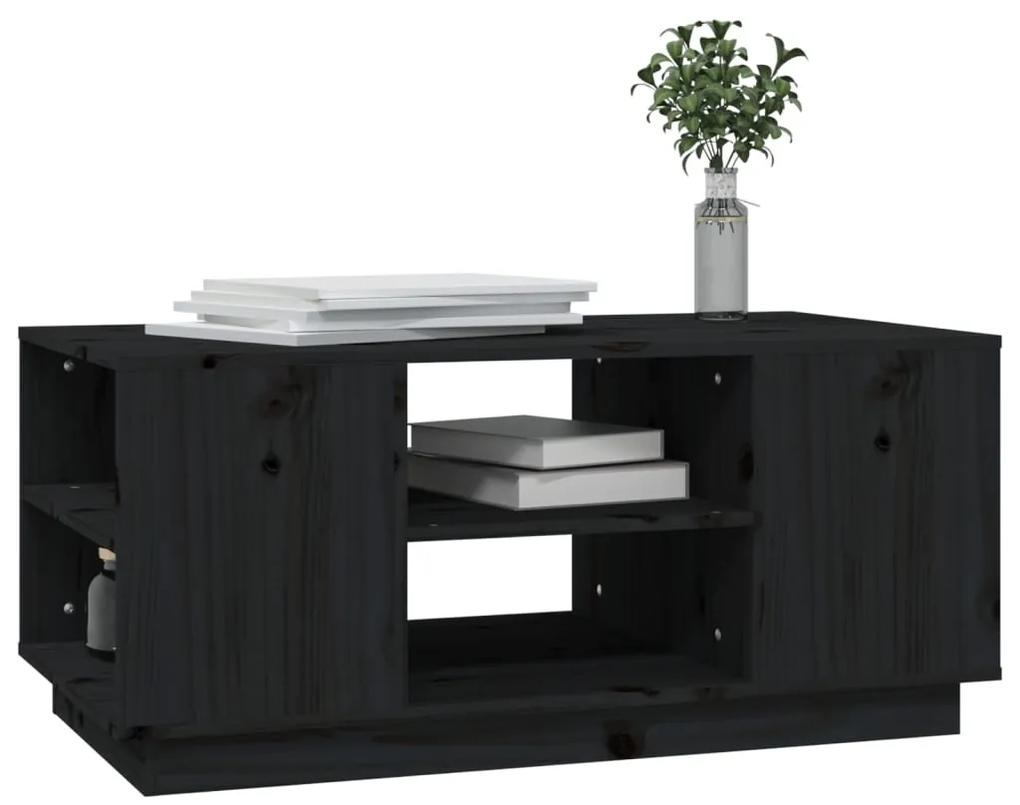 Tavolino da salotto nero 90x49x40,5 cm legno massello di pino