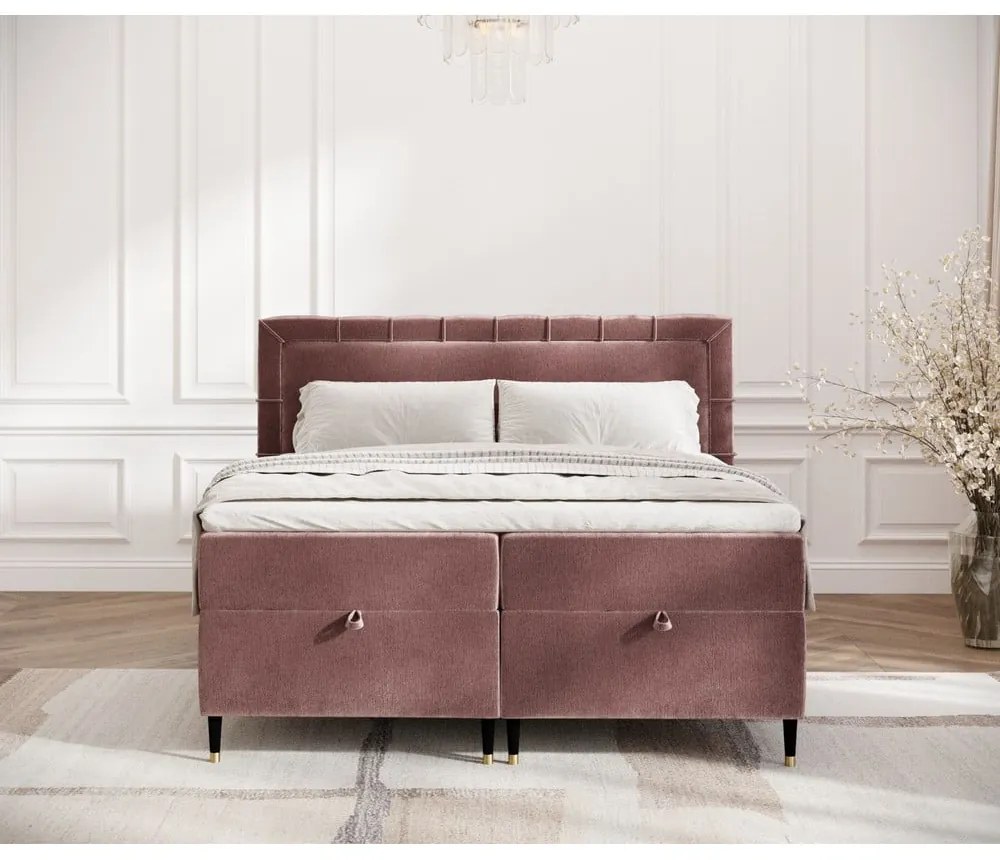 Letto boxspring rosa con spazio contenitivo 200x200 cm Voyage - Maison de Rêve