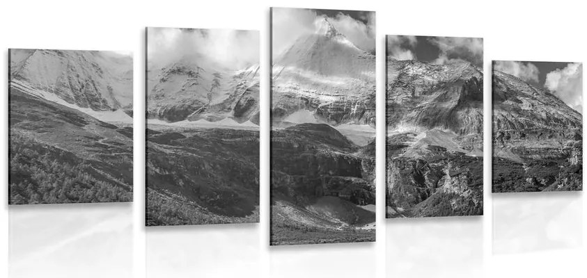 Quadri 5 pezzi – Maestoso paesaggio montano in bianco e nero