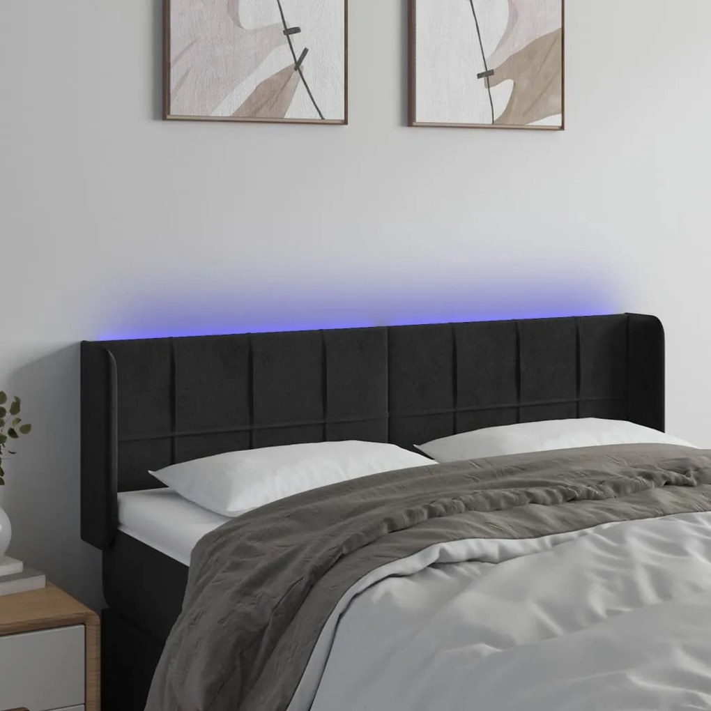 Testiera A Led Nera 147x16x78/88 Cm İn Velluto /