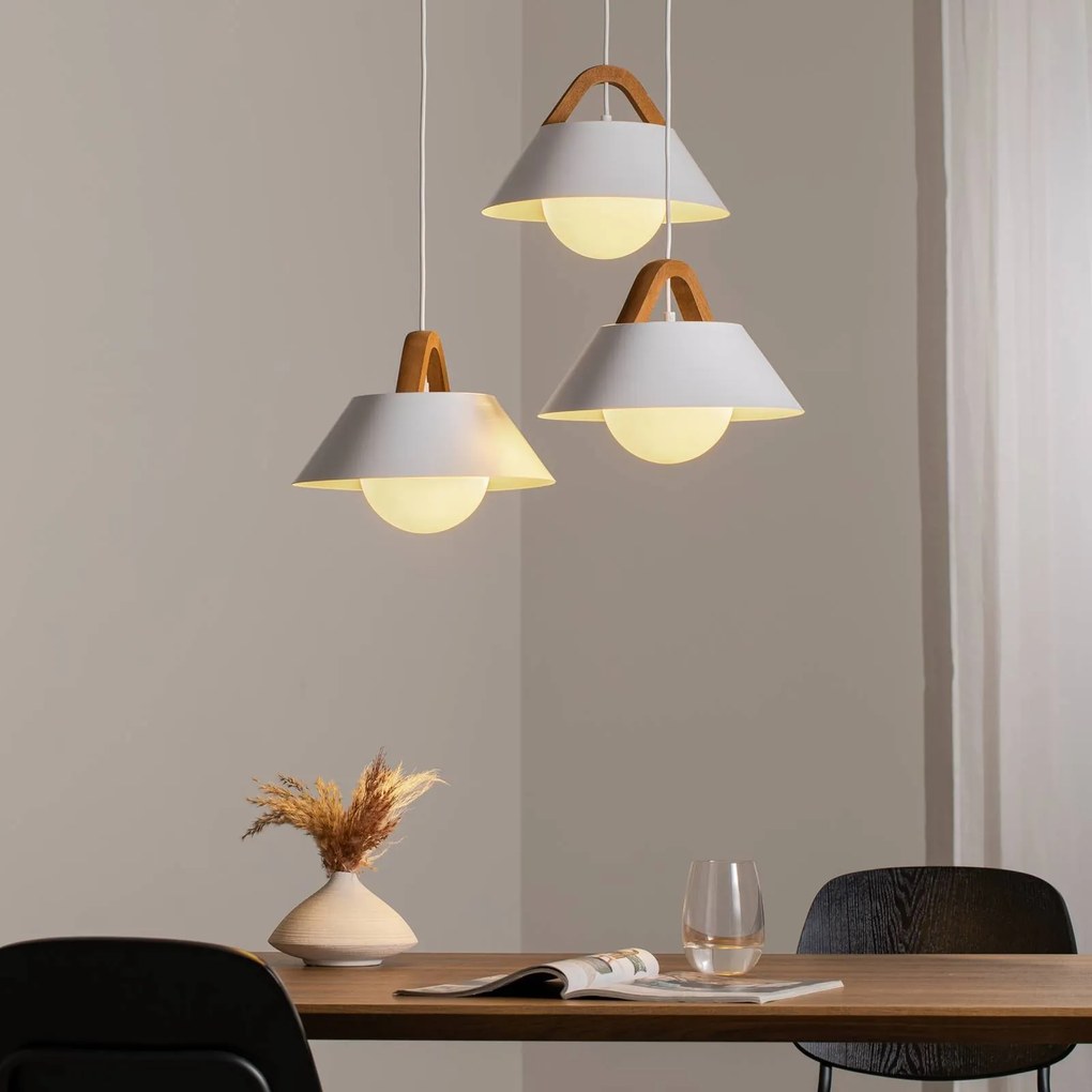 Luminex Lampada a sospensione Funda, marrone/bianco, Ø 64 cm, acciaio/legno, a 3 luci.