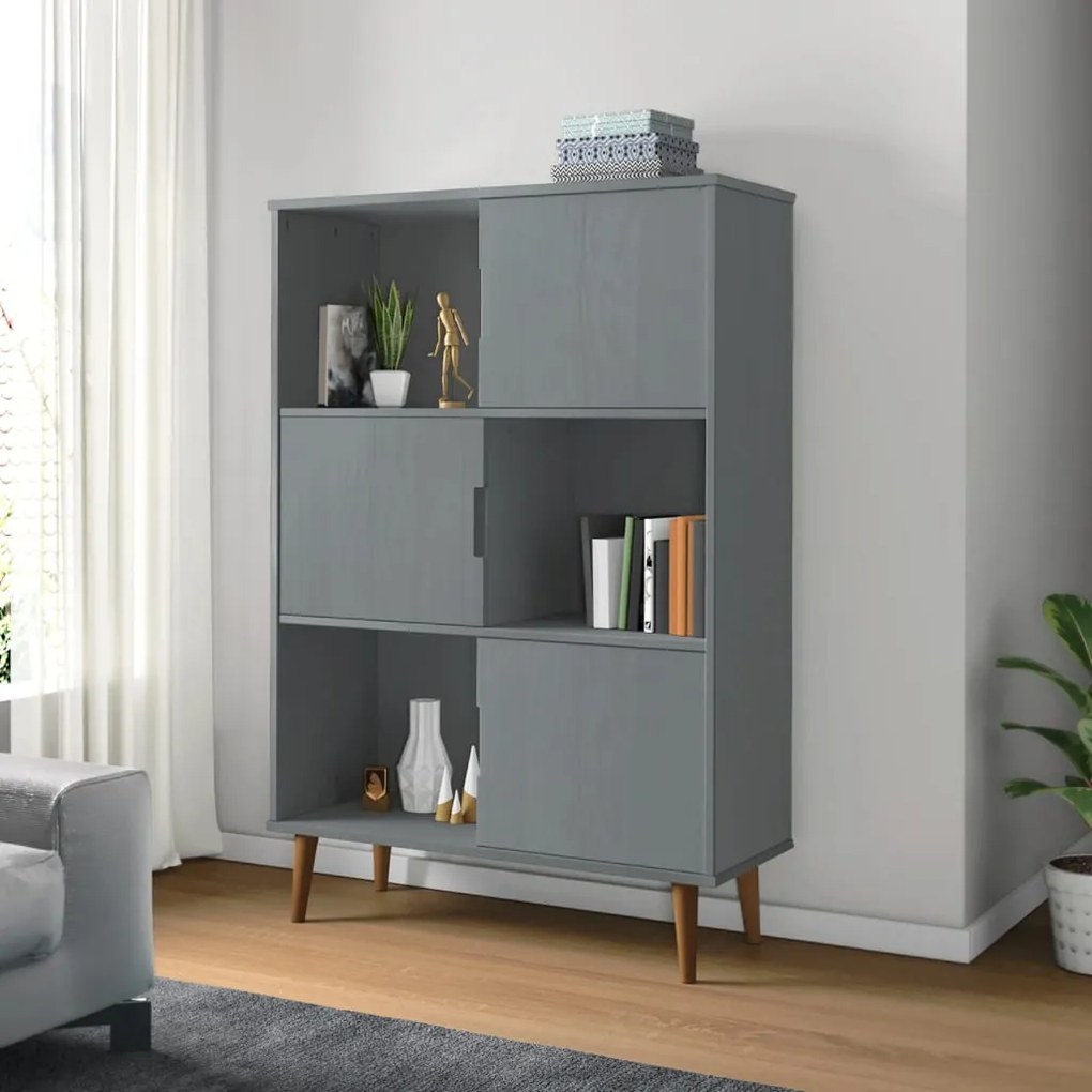 Libreria Molde Grigia 90x35x133,5 Cm İn Legno Massello Di Pino /