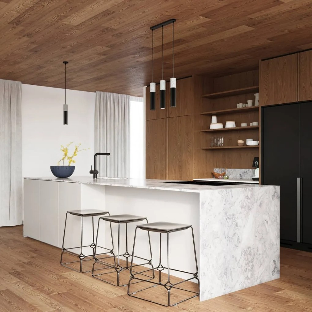 Lampada a Sospensione BORGIO 3P Nera con Cemento 3xGU10