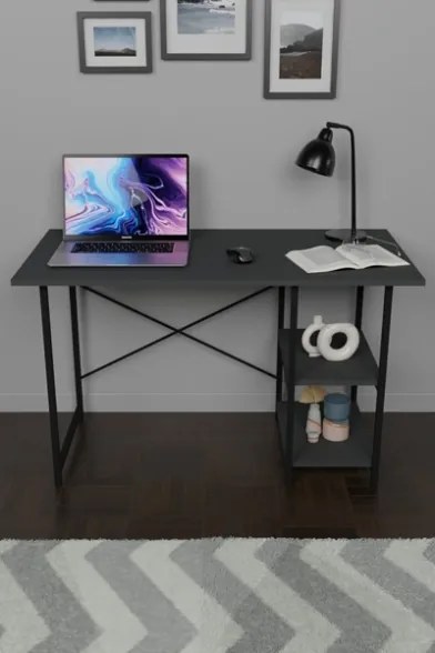 Scrivania Stile Industrial 120x60x72 Con Ripiani Laterali Adam Antracite