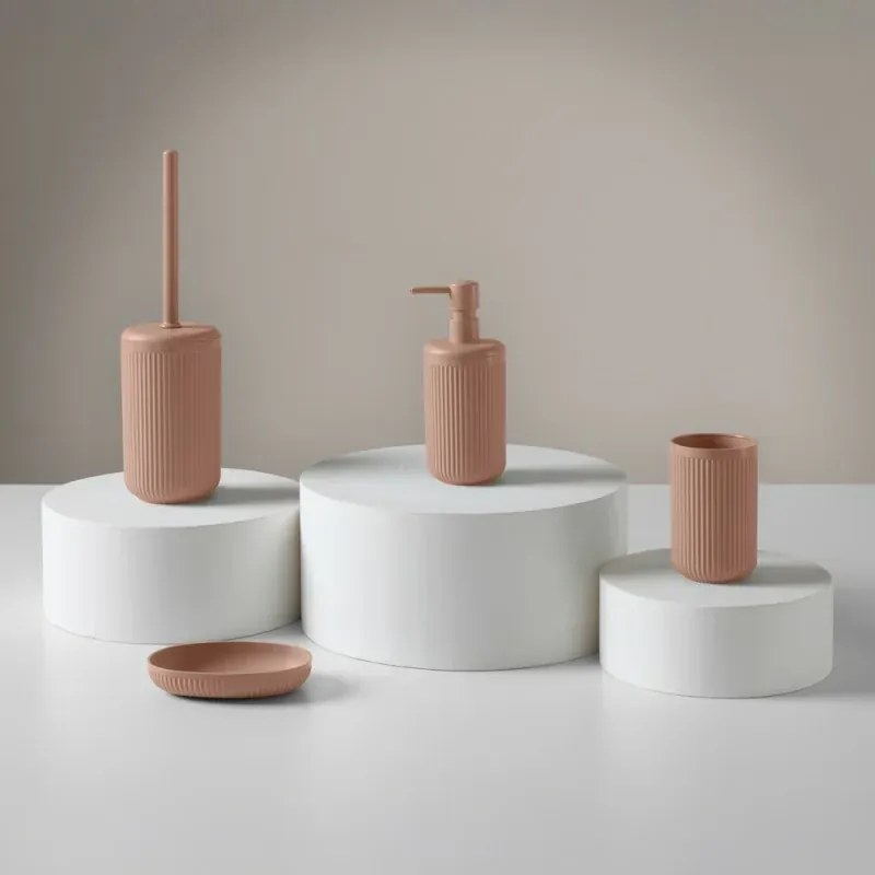 Set accessori bagno 3 pz con dispenser portaspazzolino e portasapone rosa cannettato Arizona