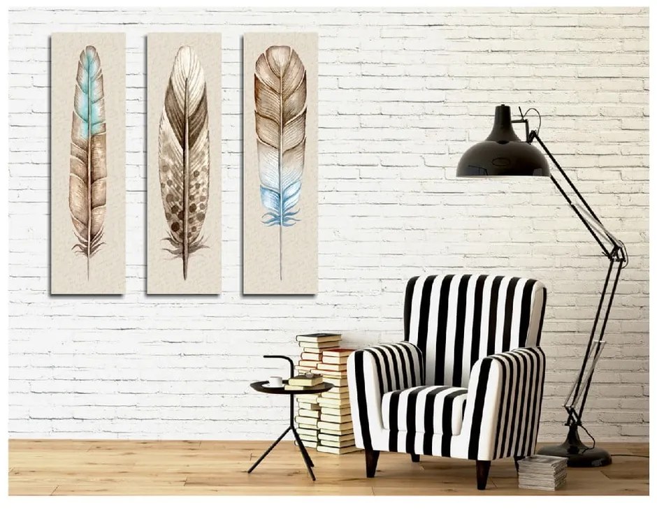 Pittura in 3 parti su tela Piume - Wallity