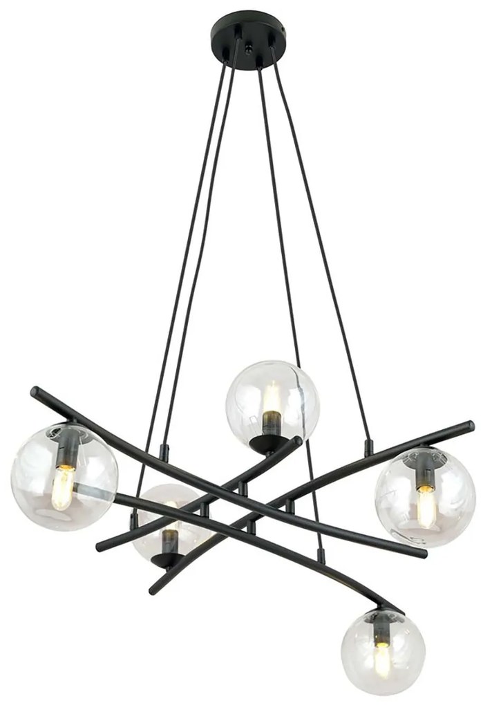 Lampadario Moderno Cadmo Acciaio Nero Trasarente 5 Luci E14 Ip20