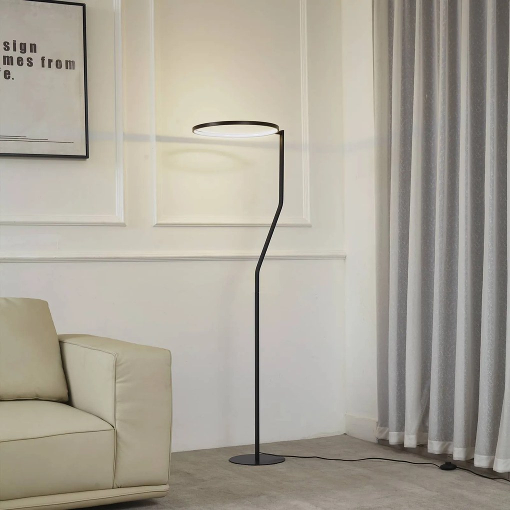 Lampada da terra a LED Rayon Lindby, Nero, Soggiorno / Sala da pranzo, Metallo, Moderno, Lampada LED da terra