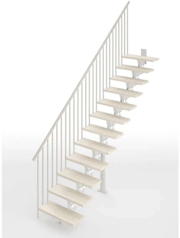 Scala a rampa dritta Vida IRIS, larghezza 60 cm, struttura in acciaio bianco, gradini in legno faggio, colore bianco