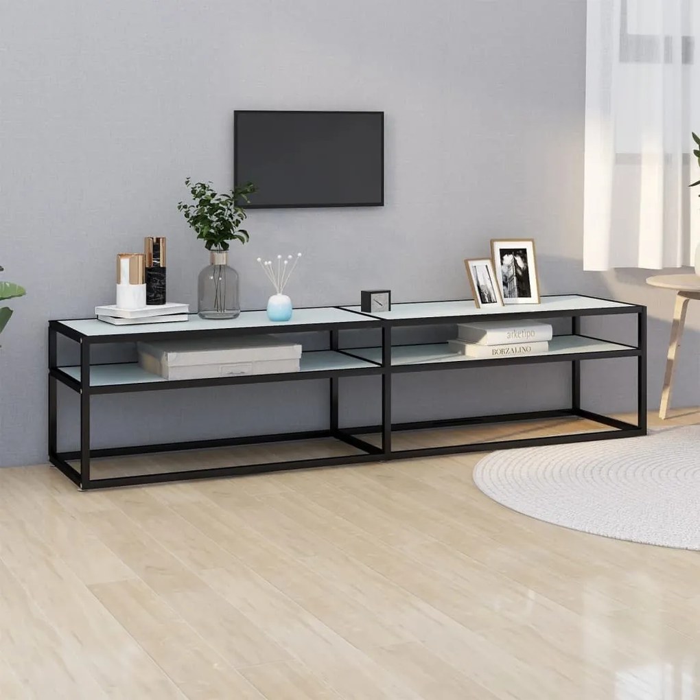 Mobile Porta Tv Marmo Bianco 180x40x40,5 Cm İn Vetro Temperato /