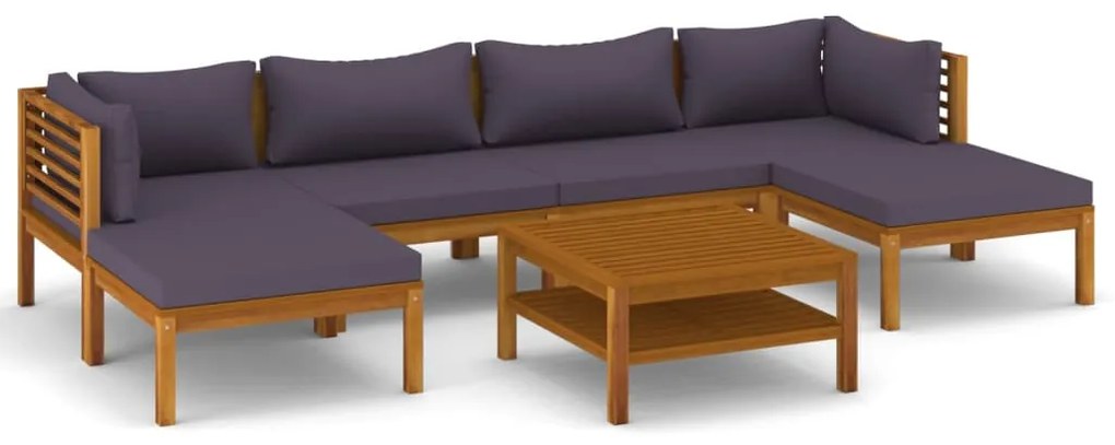 Set divani da giardino 7 pz con cuscini in massello di acacia