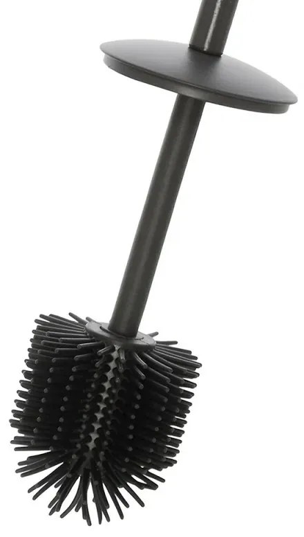 Portascopino grigio opaco con setole nere in silicone e secchio interno