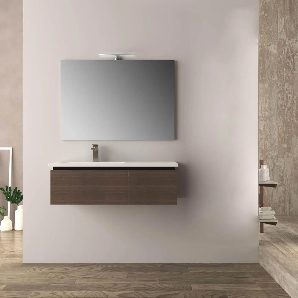 Mobile da bagno 100 cm rovere scuro Mono Slide finitura soft