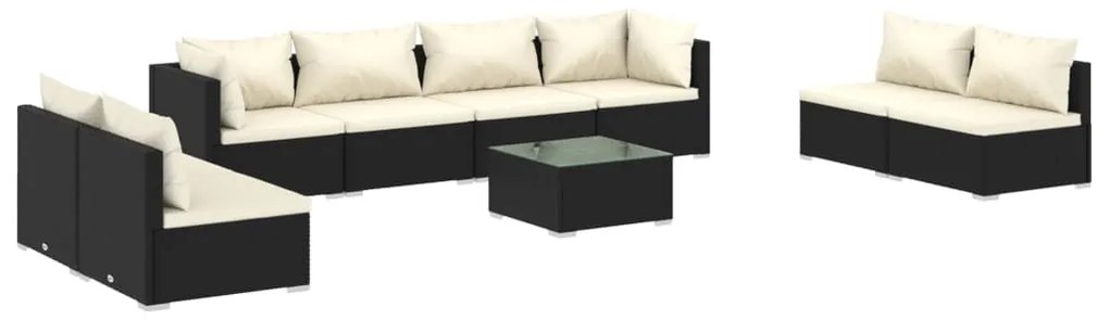 Set Salotto da Giardino 9 pz con Cuscini in Polyrattan Nero