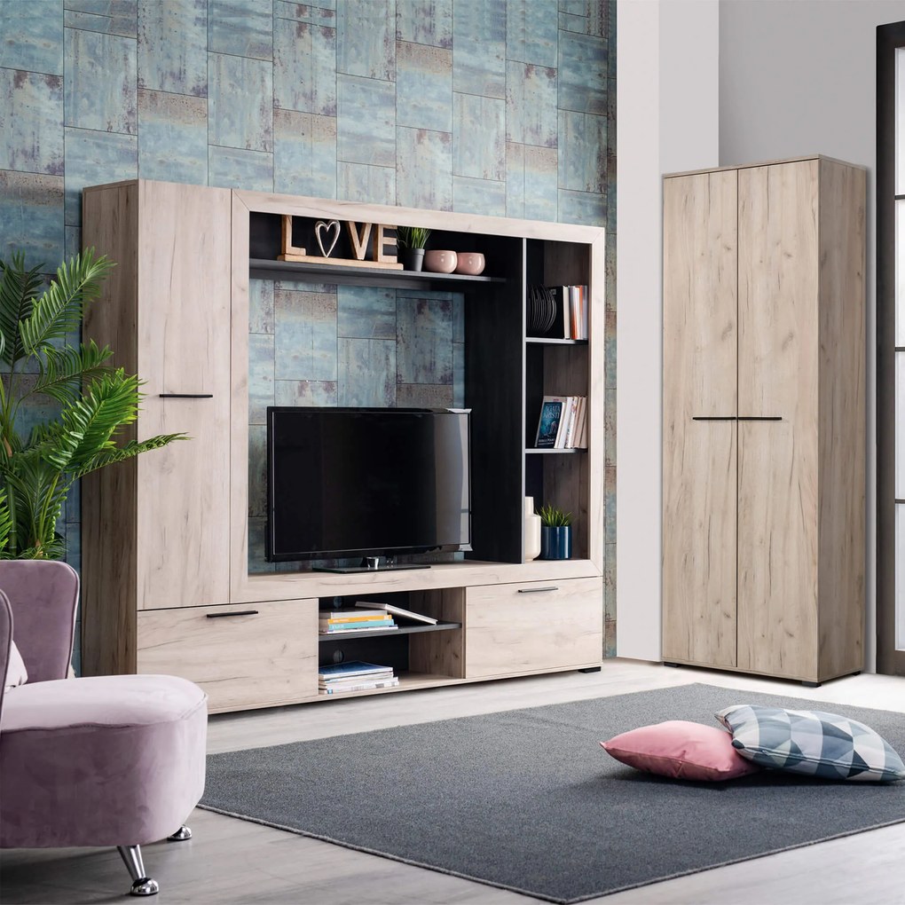 CASSIDIE - parete attrezzata porta tv con armadio moderna minimal in legno