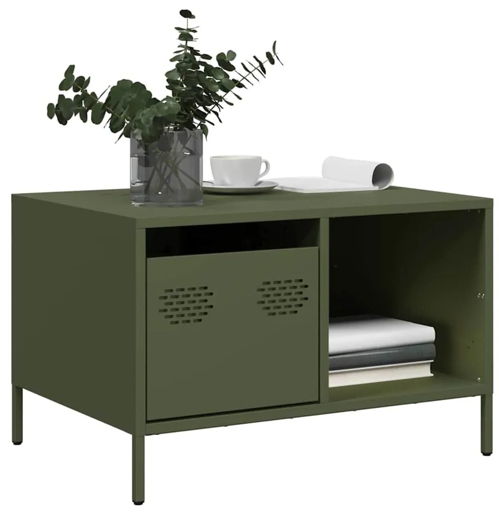 Tavolino Verde Oliva 68,5x50x43,5 Cm Acciaio Laminato A Freddo /
