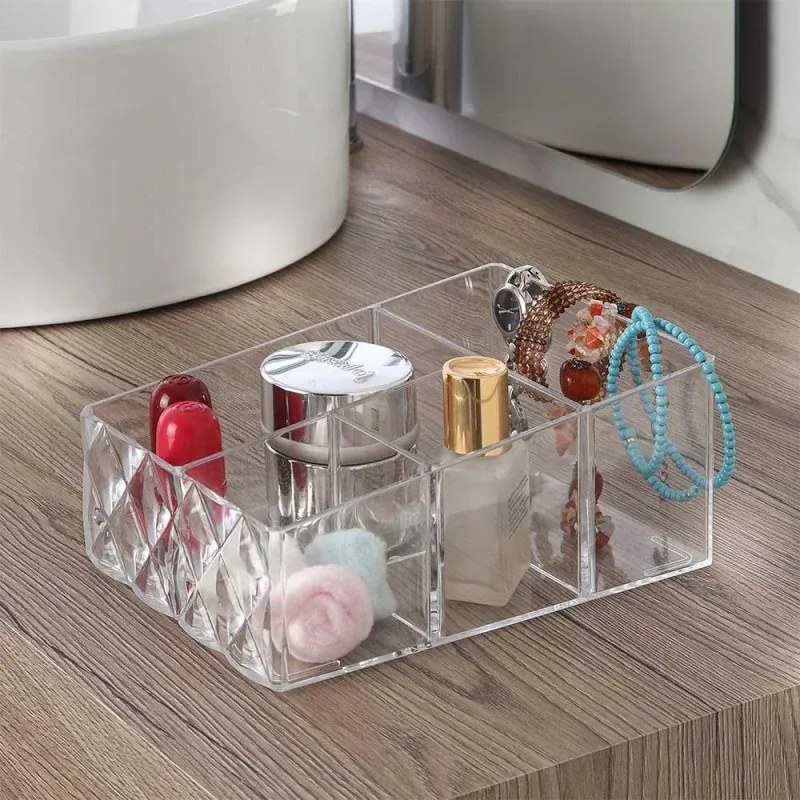 Organizer porta trucchi e cosmetici in plastica trasparente con 4 scomparti