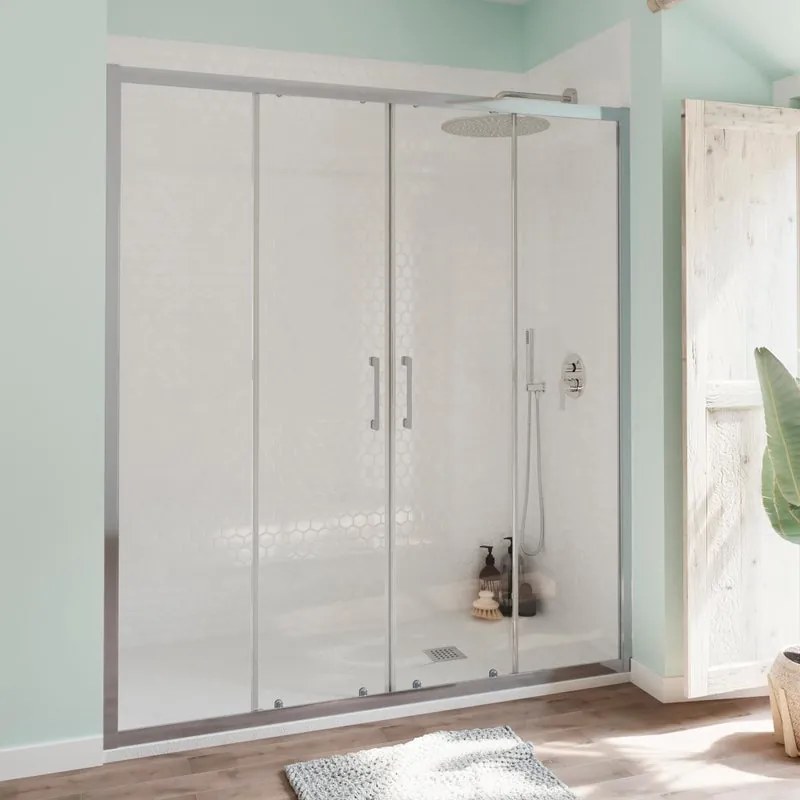 Porta doccia doppia anta scorrevole Bilbao L 160 x H 190cm, Sp. 6 mm in vetro vetro senza finitura / trasparente profilo cromo