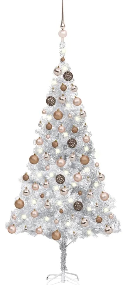 Albero di Natale Preilluminato con Palline Argento in PET, Albero di Natale Preilluminato con Palline Argento 180 cm PET II