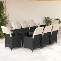 Set Bistr da Giardino 9 pz con Cuscini in Polyrattan Nero 3277257