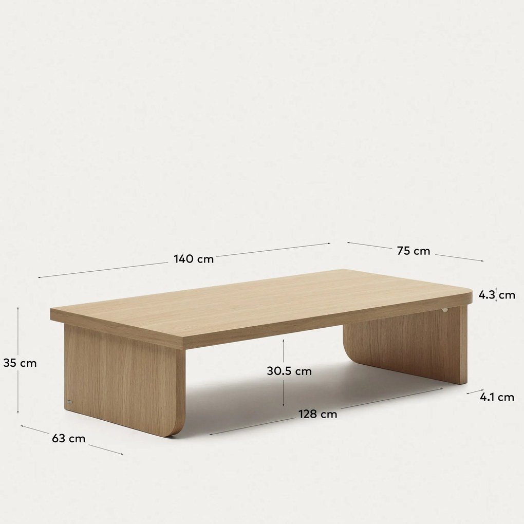 Kave Home - Tavolino da caffÃ¨ Oaq impiallacciato rovere finitura naturale 140 x 75 cm FSC Mix Credit