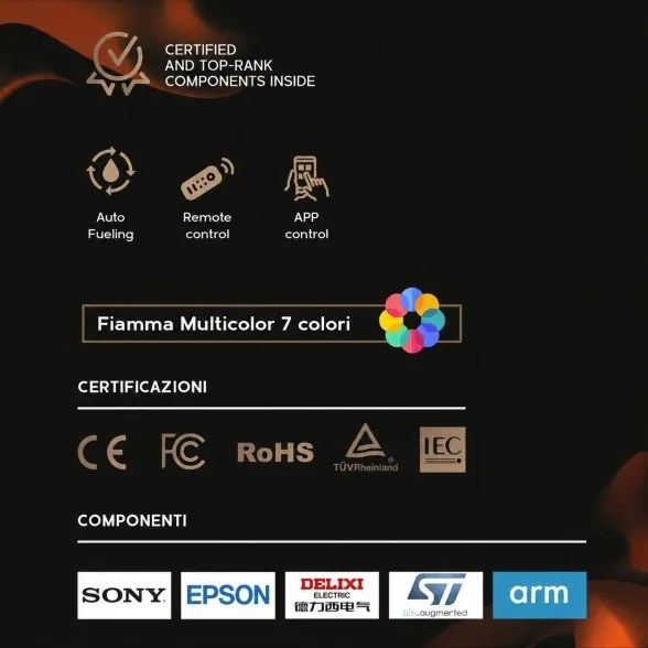 Camino elettrico a Vapore Acqueo 3D APP bruciatore inserto da incasso L 75 VAPOR75