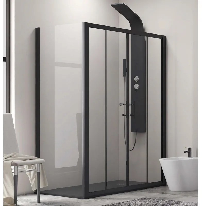 Kamalu - box doccia 150x80 angolo doppio scorrevole colore nero kfn6000s