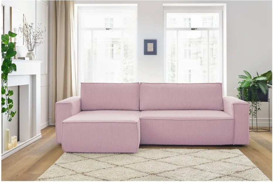 Divano letto a coste rosa ad angolo variabile Nihad - Bobochic Paris