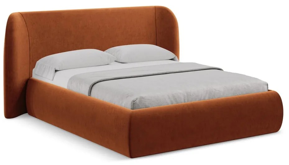 Letto matrimoniale imbottito in terracotta con contenitore con griglia 140x200 cm Hauke - Makamii
