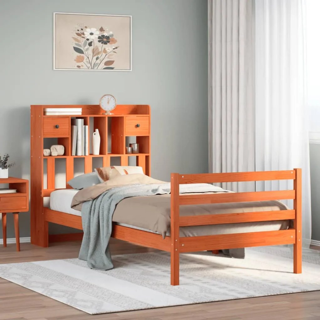 Letto Libreria Senza Materasso Marrone Cera 75x190 Cm İn Pino /