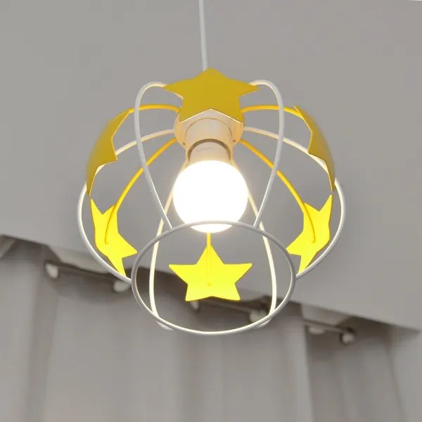 Lampadario a sospensione per bambini STARS 1xE27/15W/230V giallo/bianco