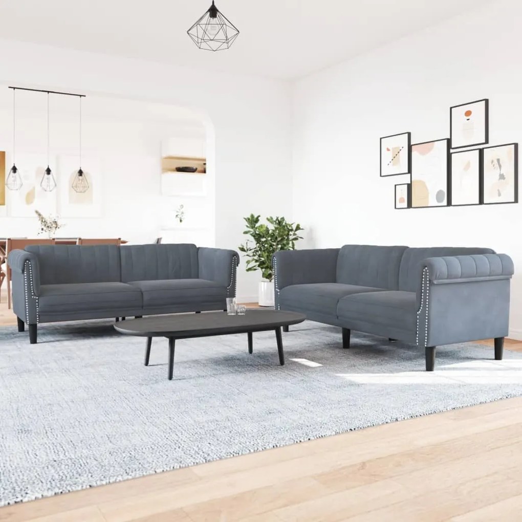 Set Di Divani 2 Pz Grigio Scuro İn Velluto /