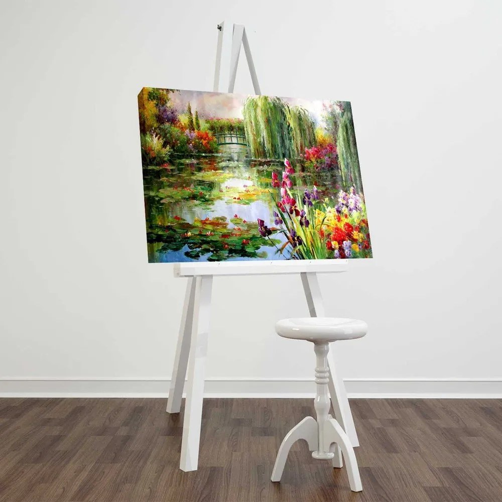 Pittura murale su tela Giardino impressionista, 70 x 45 cm Claude Monet - Colorful Water Lily Pond - Wallity