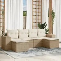 Set Divano da Giardino 6 pz con Cuscini Beige in Polyrattan 3222917