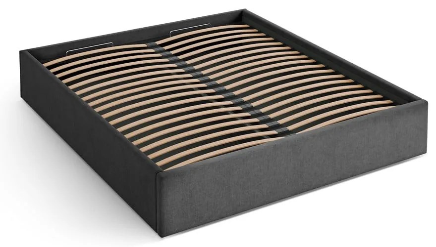 Letto matrimoniale imbottito color antracite con contenitore/senza testiera con rete inclusa 200x200 cm Susan – Micadoni