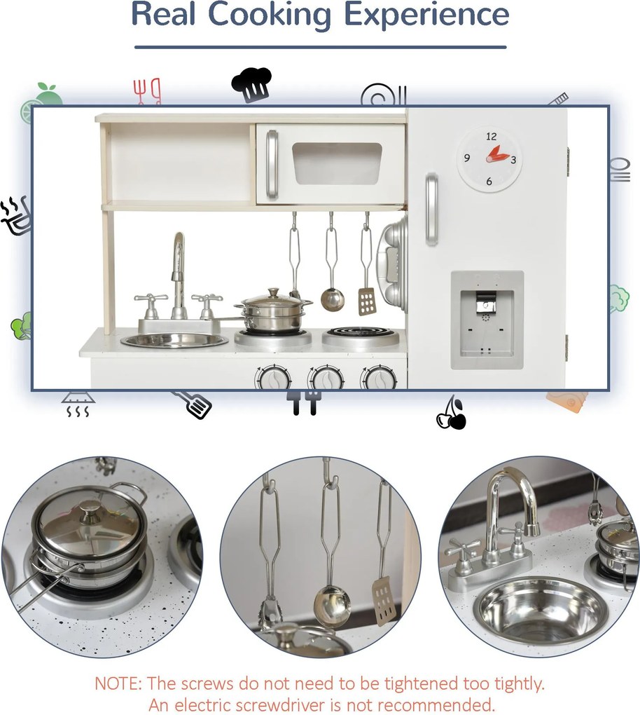 Cucina Giocattolo per Bambini 74x30x81 cm in Legno Bianca...