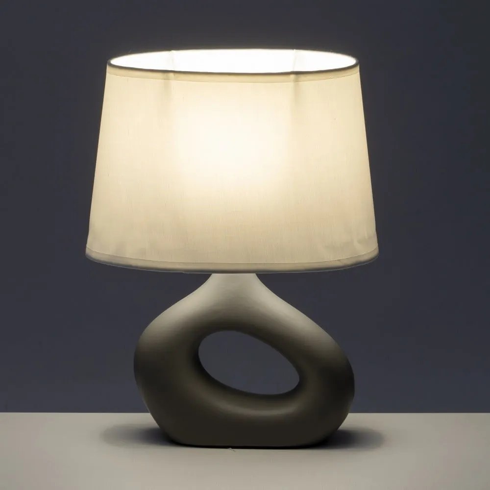 Lampada da tavolo in ceramica bianco-grigia con paralume in tessuto (altezza 30 cm) - Casa Selección