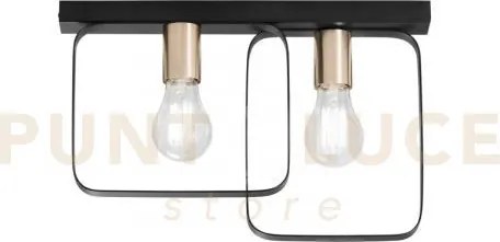 Plafoniera smith nera e oro 2 luci attacco e27 41,5x5x27cm in metallo