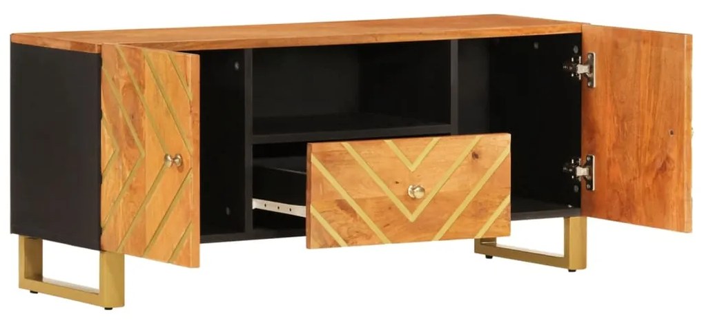 Mobile porta tv marrone e nero 105x33,5x46 cm in legno di mango
