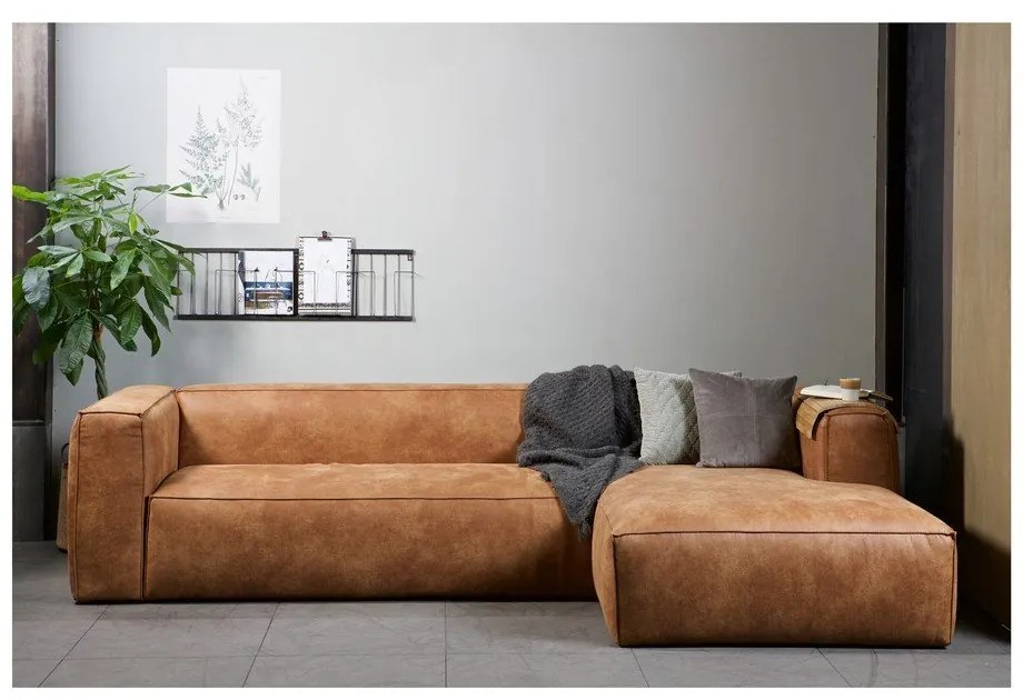 Divano angolare marrone in pelle riciclata , angolo destro Bean - WOOOD