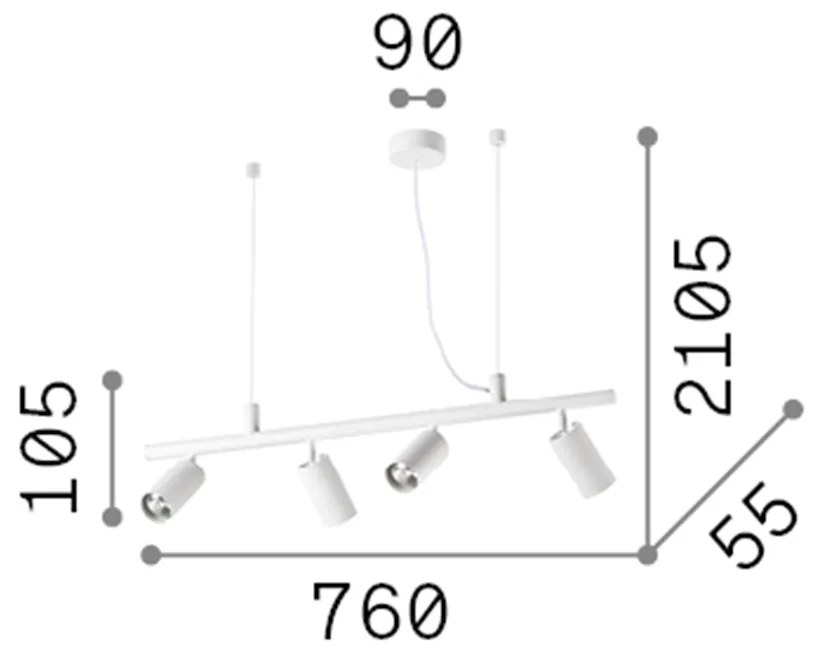 Lampadario Moderna Dynamite Metallo Ottone 4 Luci Gu10 7W 3000K Luce Calda