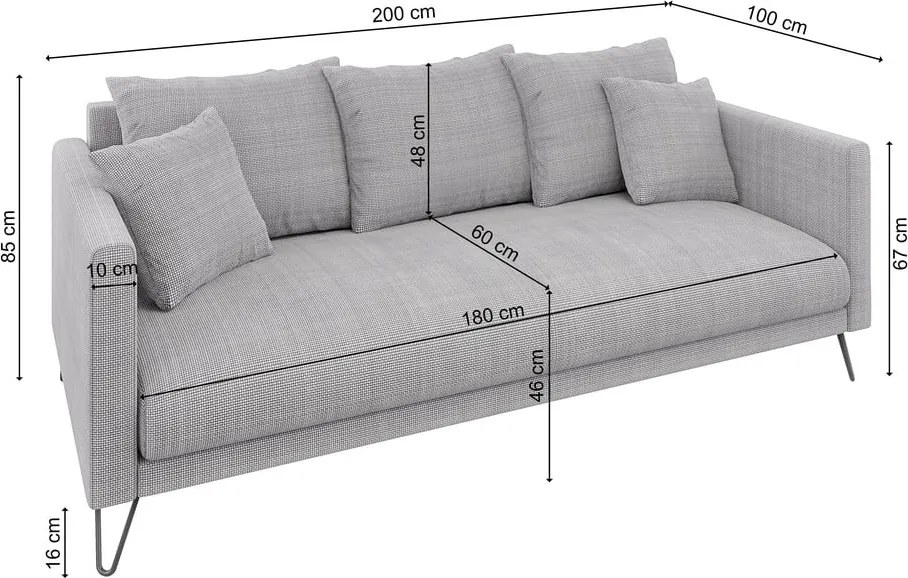 Divano grigio chiaro con rivestimento in ciniglia 200 cm Freya – Ropez