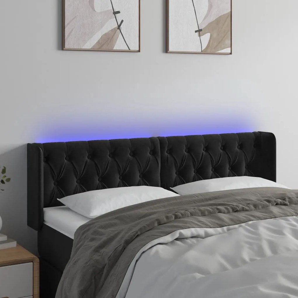 Testiera A Led Nera 163x16x78/88 Cm İn Velluto /